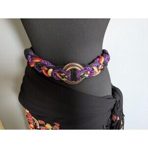 Vintage 80s Wide Belt, Glam Purple & Black Abstract Belt